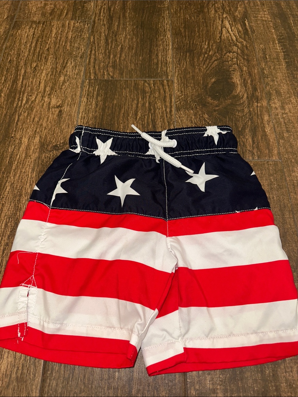 Kids Navy, Red & White Star Stripe Swim Trunks